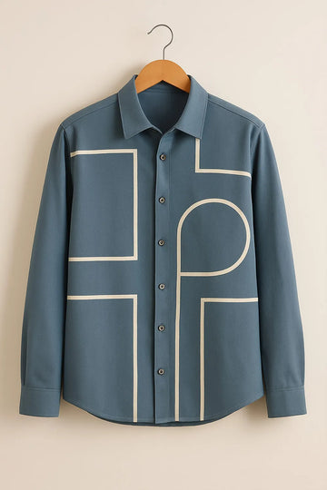 Men's Full Sleeve Cotton Shirt Featuring Bold Geometric Outline Pattern
