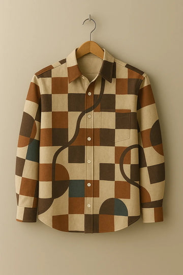 Men's Full Sleeve Cotton Shirt with Retro Geometric Block Print
