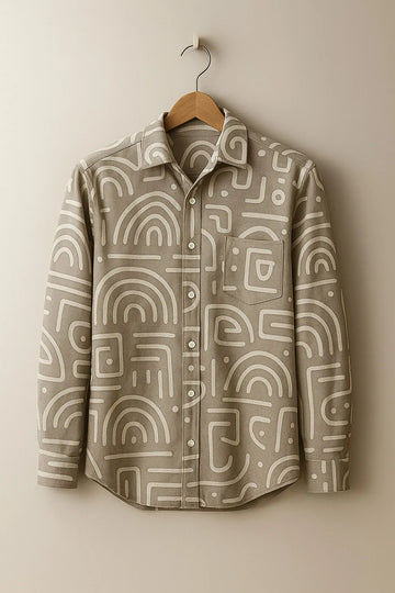 Men's Geometric Egypt Print Cotton Shirt in Full Sleeve
