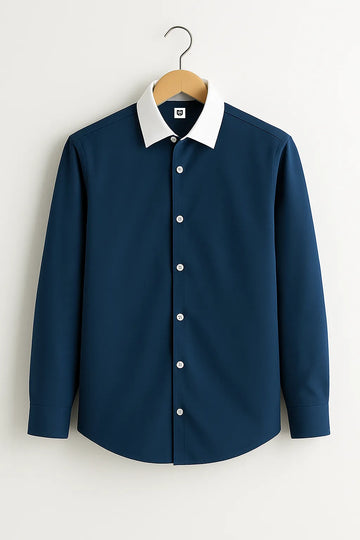 Gentlehaus's Signature Blue With White Collar Camp Collar Design with Crisp Stitching and Polished Look Shirt