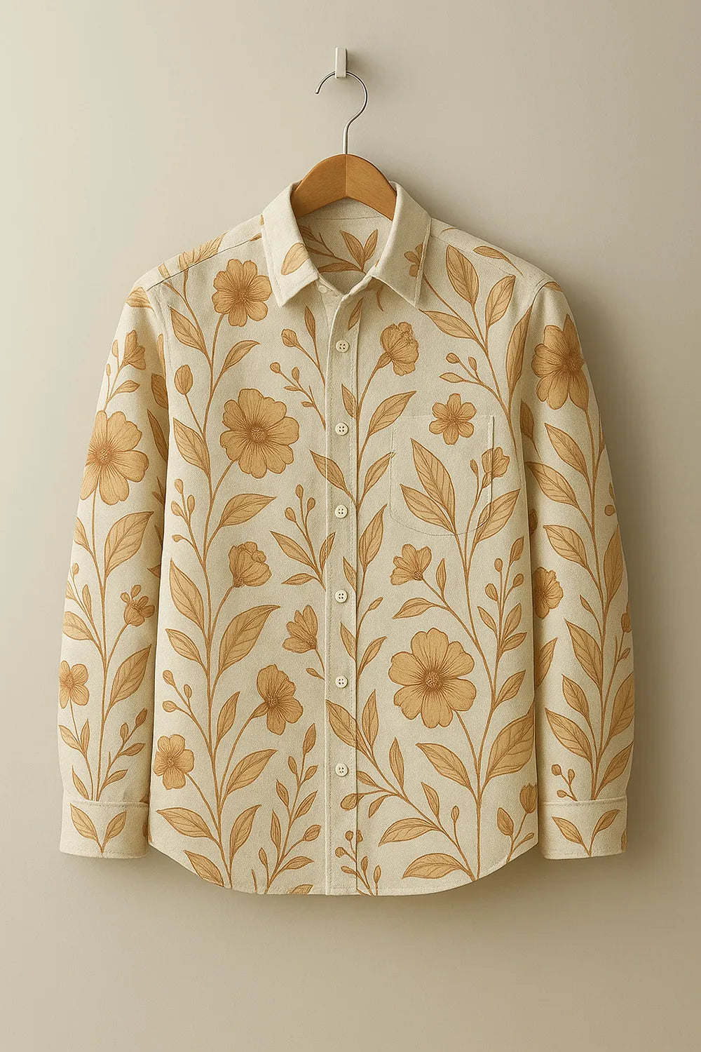 Vintage Floral Print Men's Full Sleeve Cotton Shirt