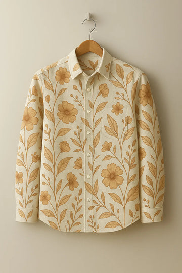 Vintage Floral Print Men's Full Sleeve Cotton Shirt