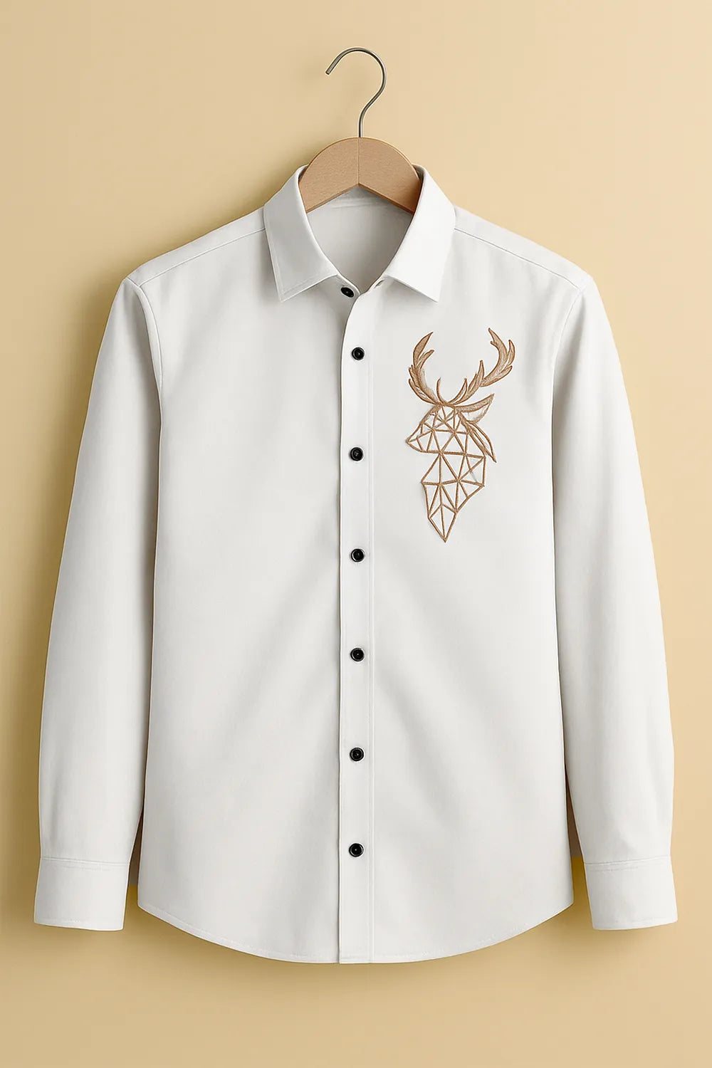 Men's Full Sleeve Cotton Shirt with Geometric Deer Printed Embroidery Feel