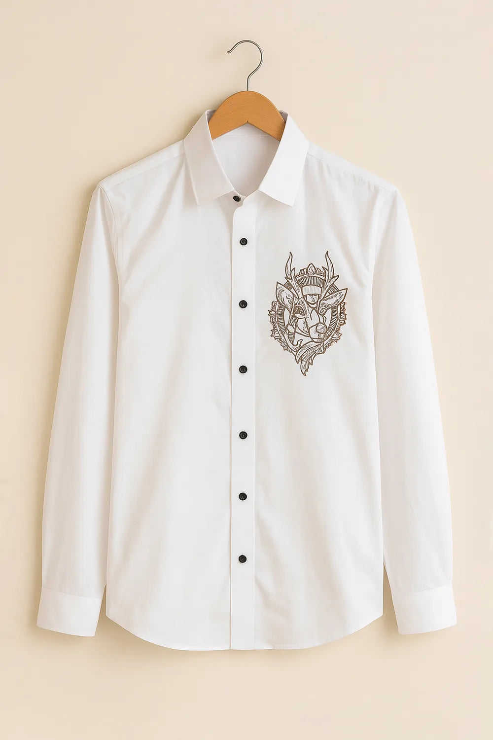 Men's Full Sleeve Cotton Shirt with Artistic Chest Embroidery Printed Feel