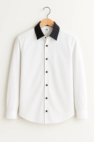 Gentlehaus's Signature White With Black Collar Camp Collar Design with Crisp Stitching and Polished Look Shirt