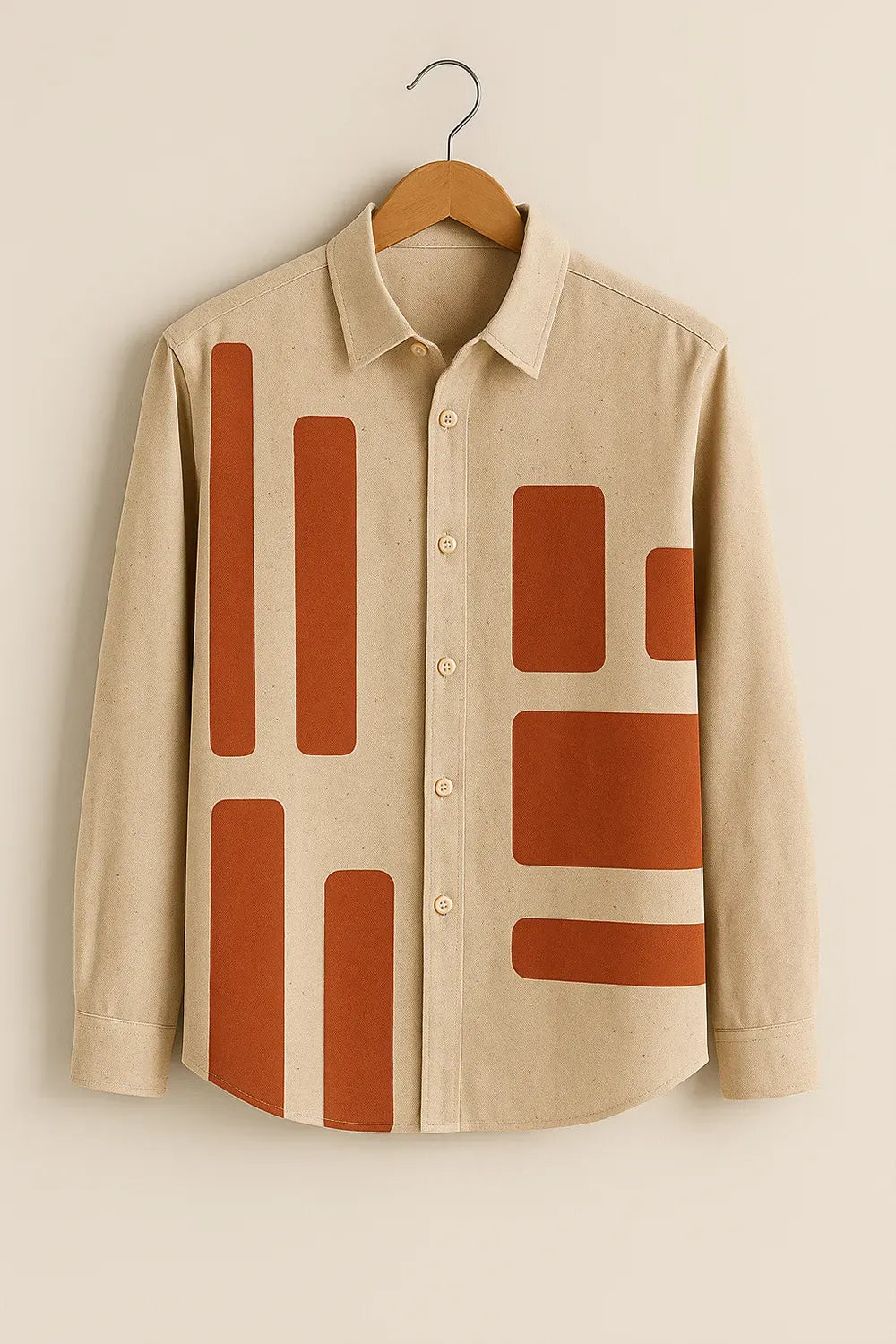 Men's Artistic Cotton Full Sleeve Shirt with Structured Rectangle Pattern