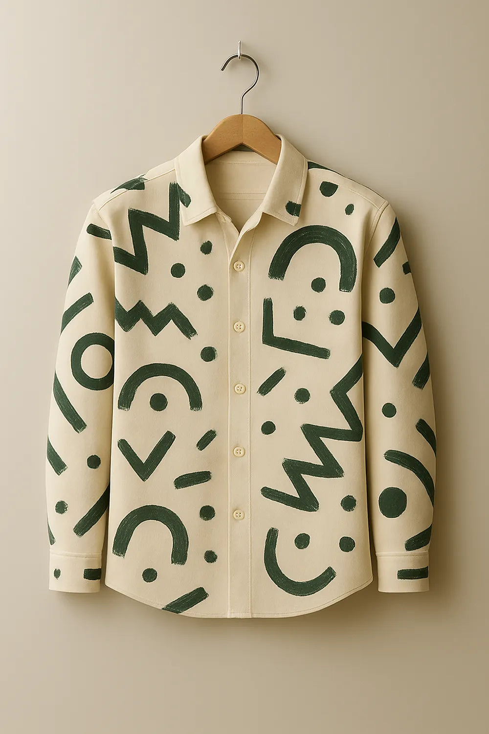Men's Full Sleeve Cotton Shirt Featuring Bold Geometric Outline Pattern