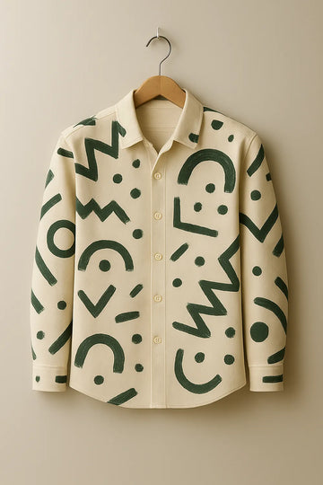 Men's Full Sleeve Cotton Shirt Featuring Bold Geometric Outline Pattern