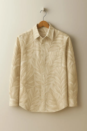 Men's Full Sleeve Cotton Shirt with Subtle Leaf Print Design