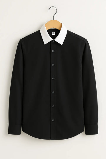 Gentlehaus's Signature Black With White Collar Camp Collar Design with Crisp Stitching and Polished Look Shirt