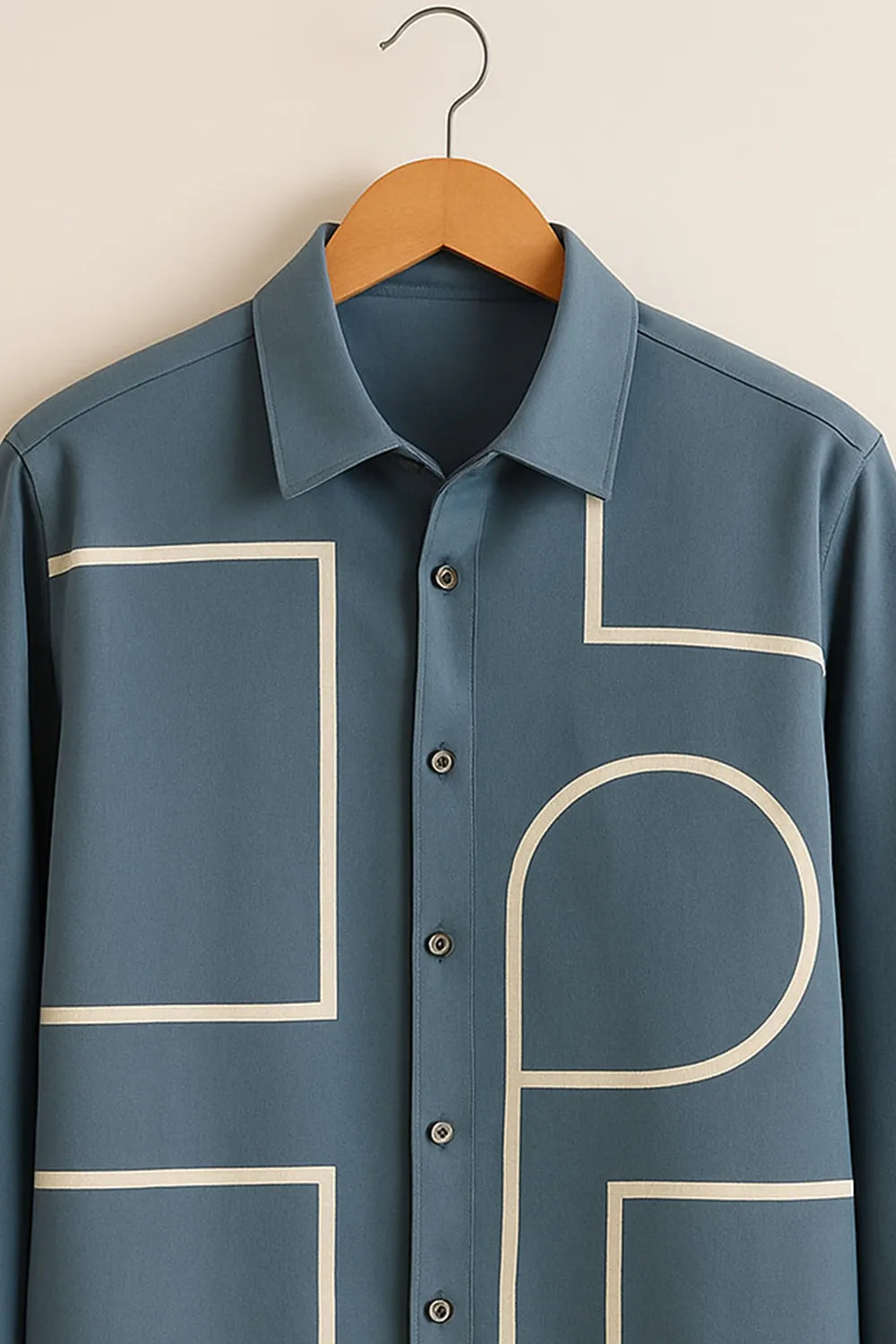 Men's Full Sleeve Cotton Shirt Featuring Bold Geometric Outline Pattern