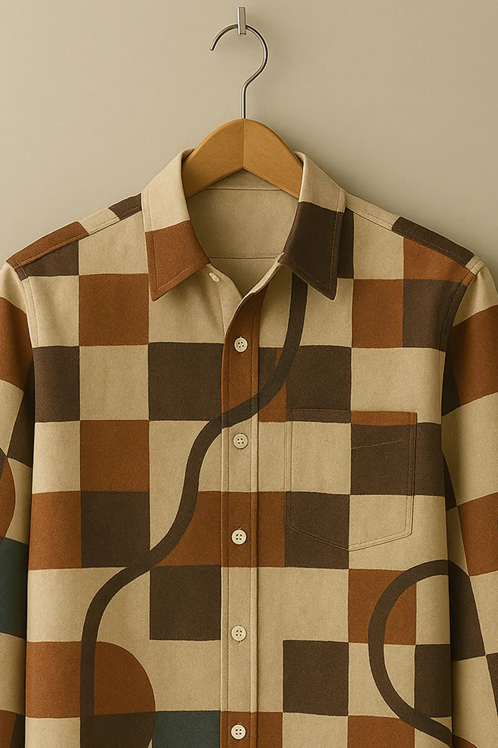 Men's Full Sleeve Cotton Shirt with Retro Geometric Block Print