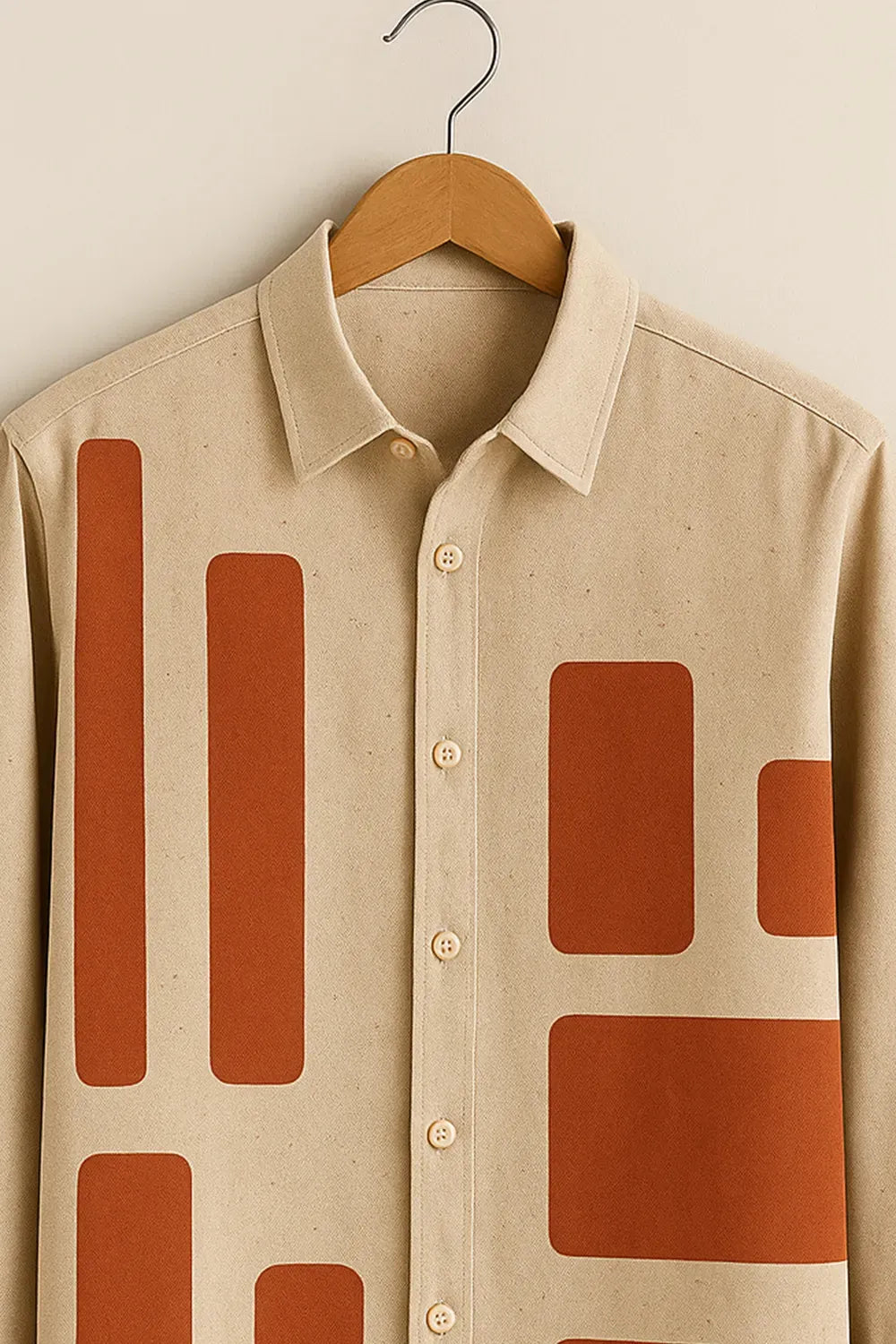 Men's Artistic Cotton Full Sleeve Shirt with Structured Rectangle Pattern