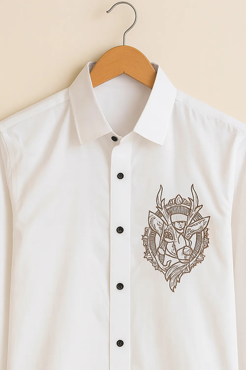 Men's Full Sleeve Cotton Shirt with Artistic Chest Embroidery Printed Feel
