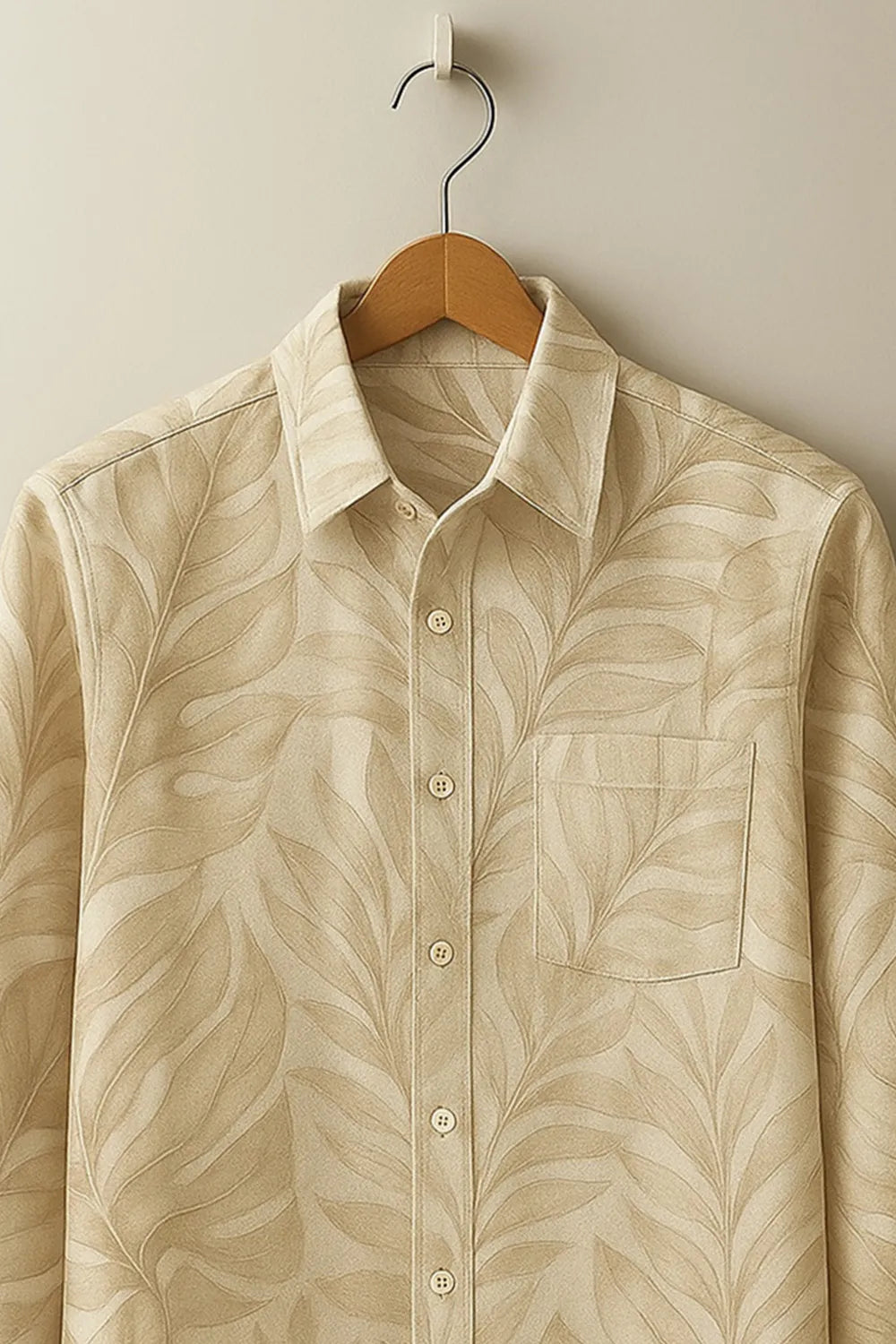 Men's Full Sleeve Cotton Shirt with Subtle Leaf Print Design