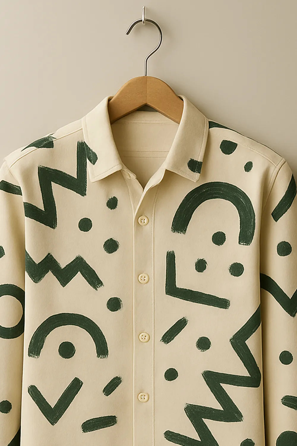 Men's Full Sleeve Cotton Shirt Featuring Bold Geometric Outline Pattern