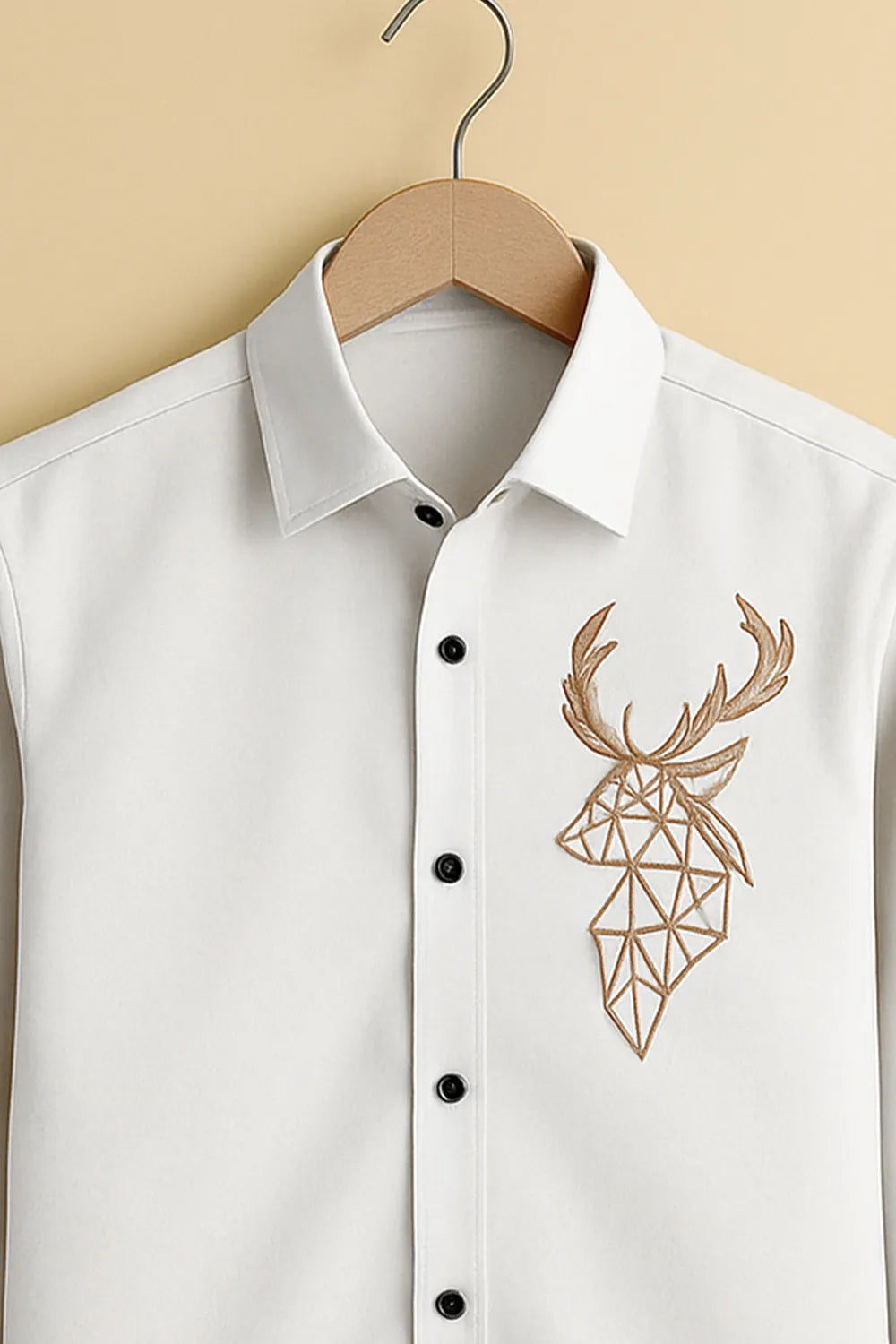 Men's Full Sleeve Cotton Shirt with Geometric Deer Printed Embroidery Feel