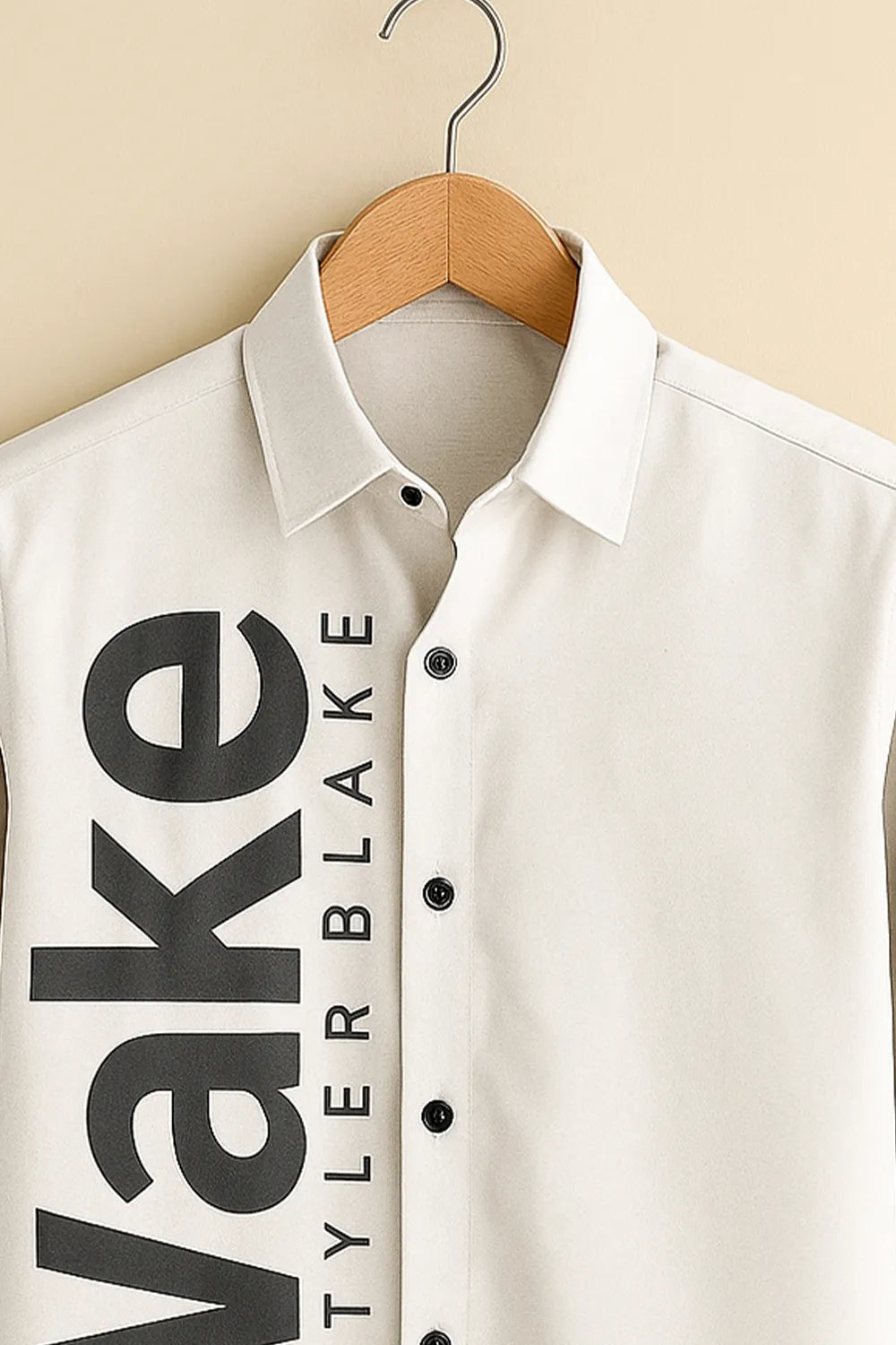 Men's Full Sleeve Cotton Shirt with Bold 'Wake by Tyler Blake' Typography