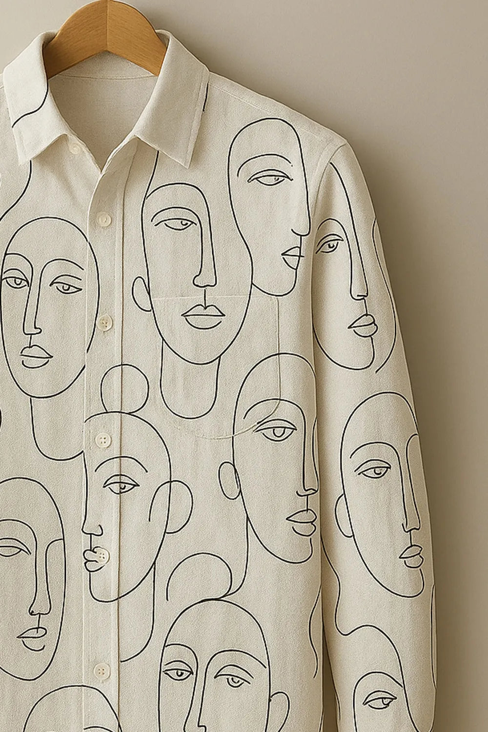 Men’s Cotton Shirt with Abstract Face Sketch Print – Full Sleeves