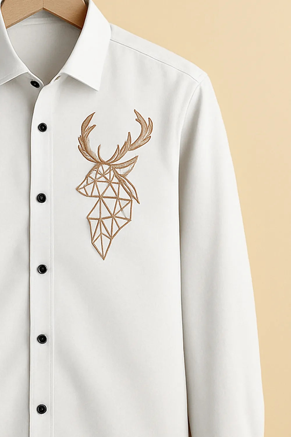 Men's Full Sleeve Cotton Shirt with Geometric Deer Printed Embroidery Feel