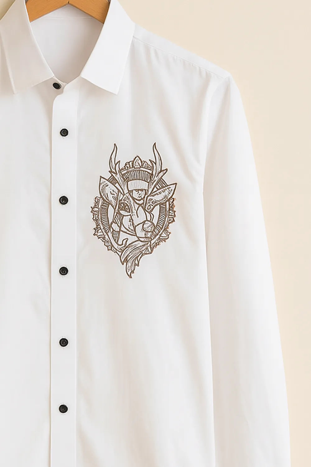 Men's Full Sleeve Cotton Shirt with Artistic Chest Embroidery Printed Feel
