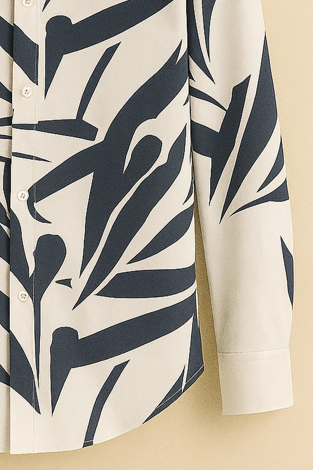Men's Premium Shirt with Bold Navy Tropical Leaf Silhouette on Off-White