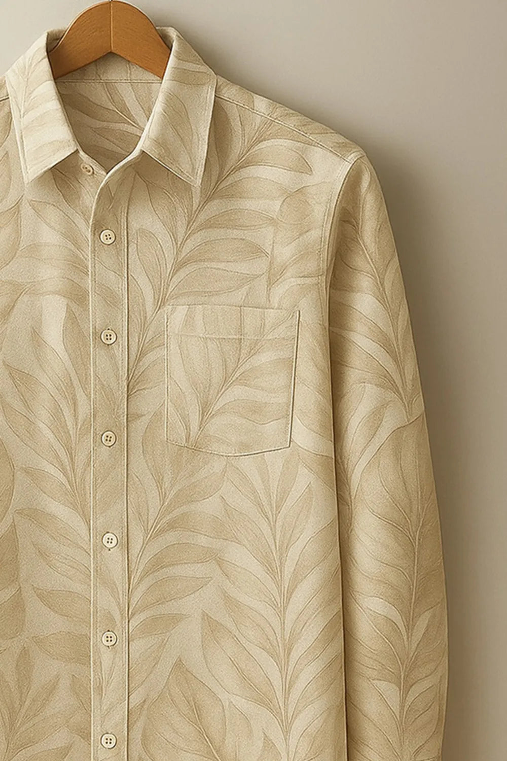 Men's Full Sleeve Cotton Shirt with Subtle Leaf Print Design
