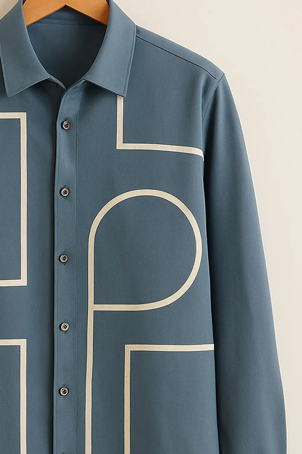 Men's Full Sleeve Cotton Shirt Featuring Bold Geometric Outline Pattern