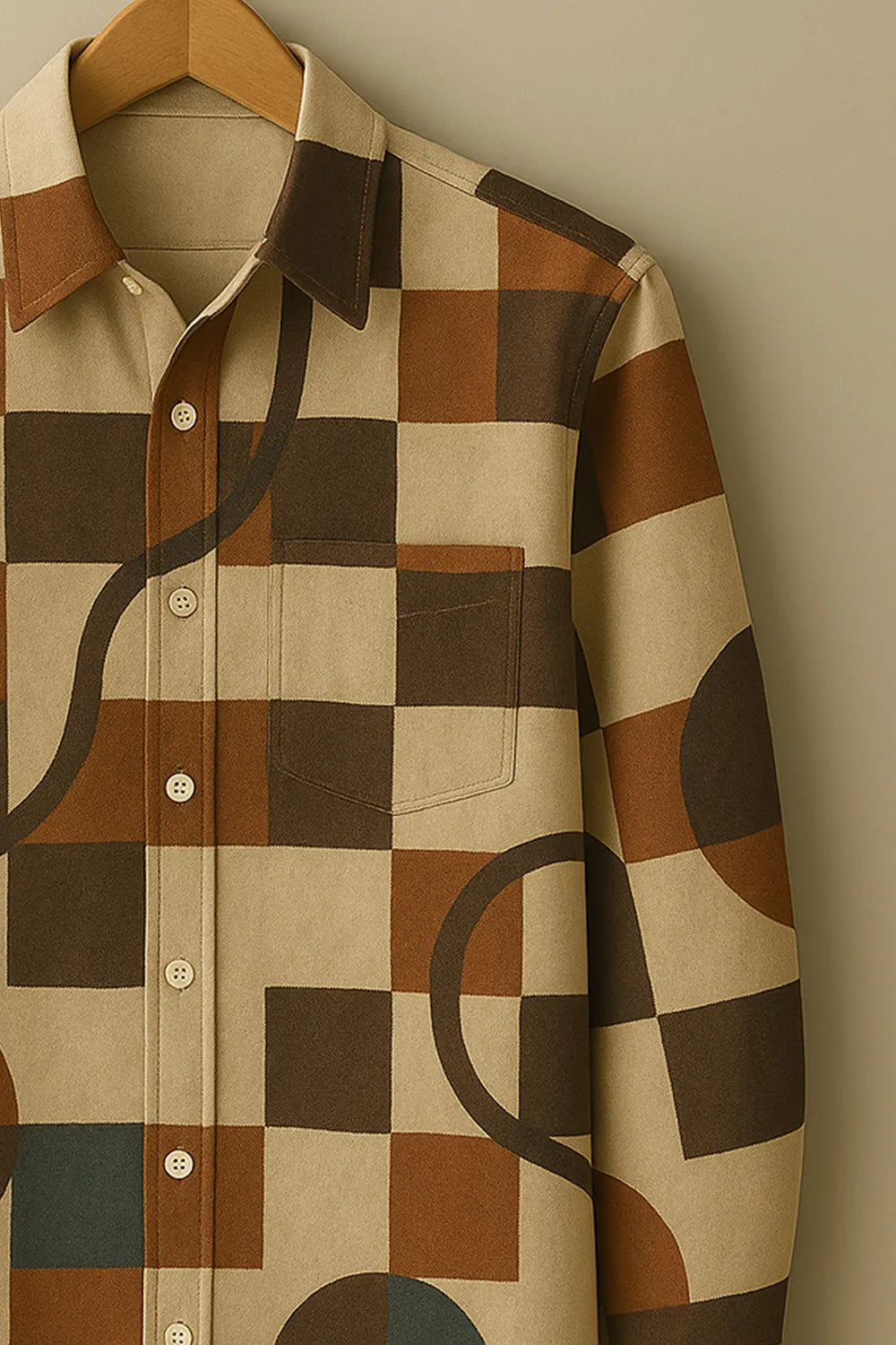Men's Full Sleeve Cotton Shirt with Retro Geometric Block Print
